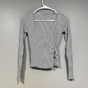 Hollister Striped Wrap Front Long Sleeve Top